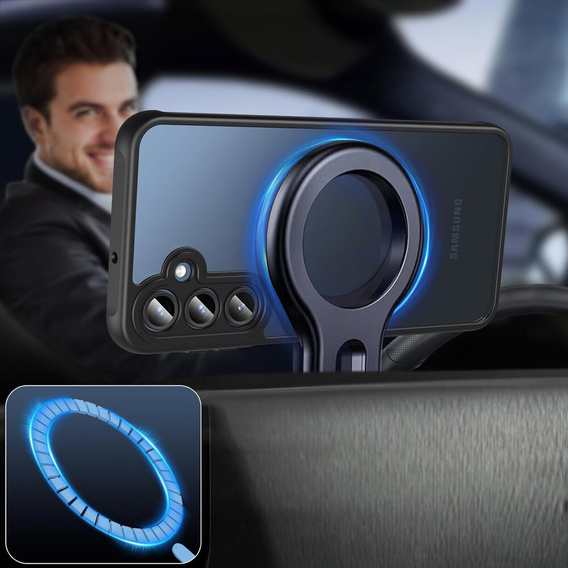 Husă pentru Samsung Galaxy A16, pentru MagSafe, ERBORD Matt Case, negru + sticlă pentru ecran