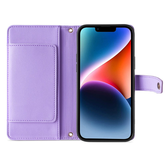 Cu clapetă pentru iPhone 15 Pro, Wallet Zipper Pocket, violet