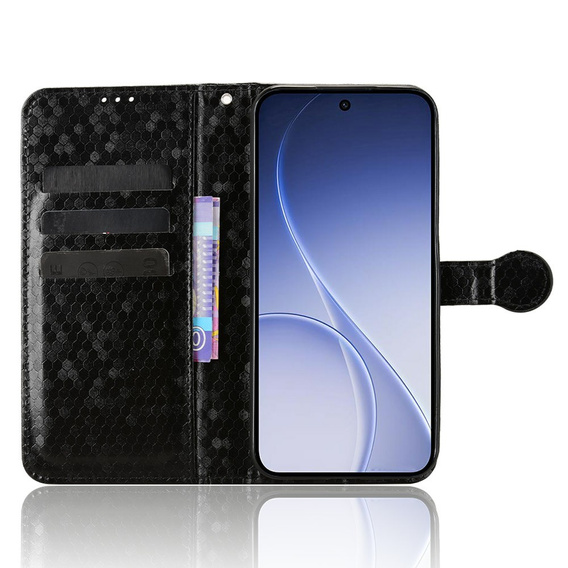Husă tip portofel Rhombus pentru Oppo Reno 15, negru