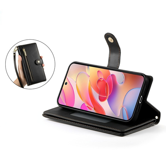 Cu clapetă pentru Samsung Galaxy A56 5G, Wallet Zipper Pocket, negru