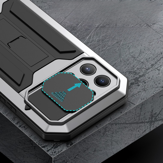 Husă pentru iPhone 13 Pro Max, R-JUST CamShield Slide, armată, de argint / negru