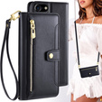 Cu clapetă pentru iPhone 16E, Wallet Zipper Pocket, negru