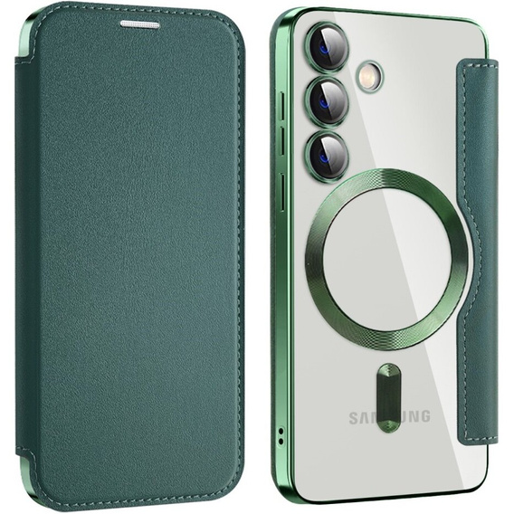 Cu clapetă pentru Samsung Galaxy S24+ Plus, RFID Wallet MagSafe CamShield, verde