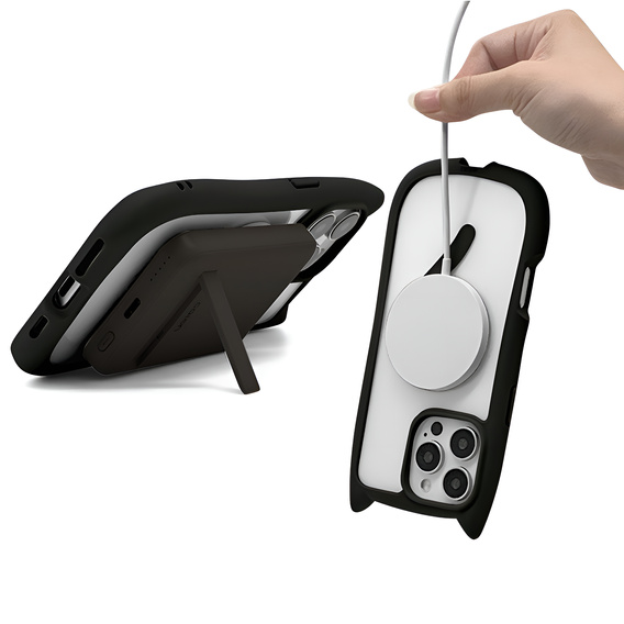 Husă pentru iPhone 16 Pro Max, pentru MagSafe, Cute Cat, negru + sticlă pentru ecran