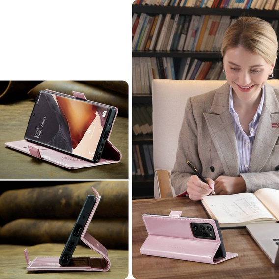 Carcasă flip CASEME pentru Samsung Galaxy Note 20 Ultra, Waxy Textured, roz