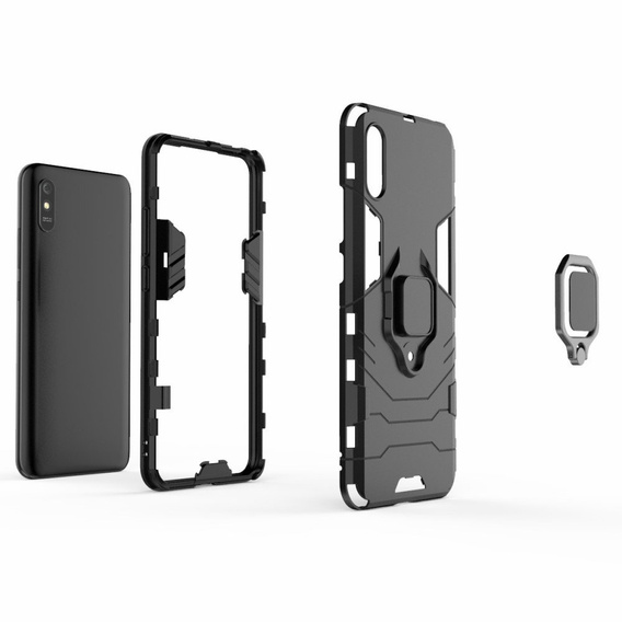 Huse pentru Xiaomi Redmi 9A, Kickstand Ring, negru