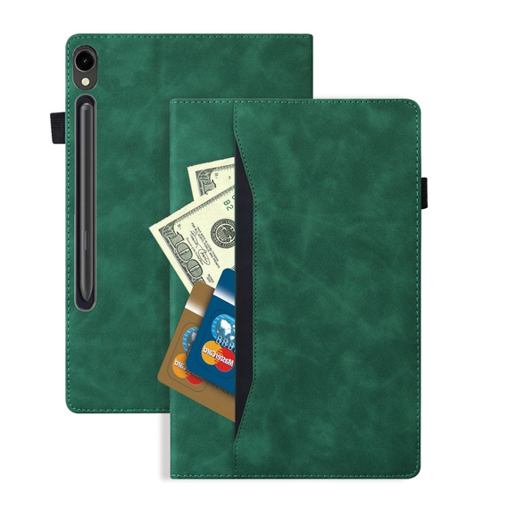 Husă pentru Samsung Galaxy Tab S10 FE+ Plus, Classic, cu spațiu pentru stylus, verde