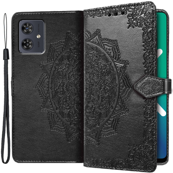 Cu clapetă pentru Motorola Moto G54 5G, Mandala, negru