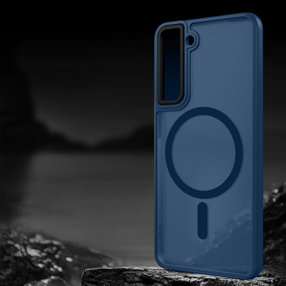 Husă pentru Samsung Galaxy S21, pentru MagSafe, ERBORD Matt Case, albastru închis + sticlă pentru ecran