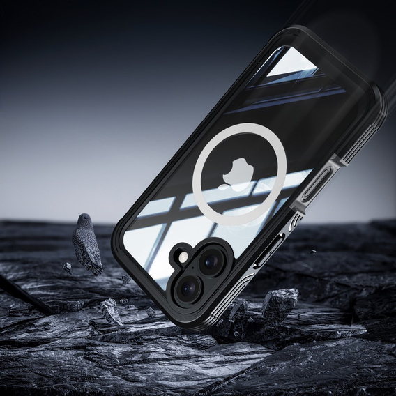 Husă pentru iPhone 16, Shockproof, cu sticlă, pentru MagSafe, negru