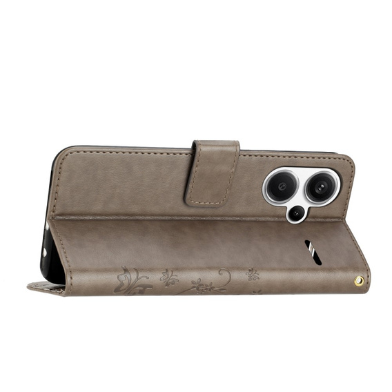 Cu clapetă pentru Xiaomi Redmi Note 13 Pro+, Butterfly, gri