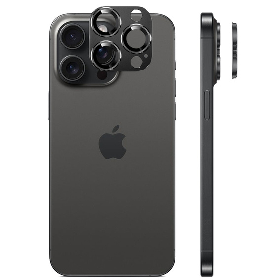 Geam de cameră pentru iPhone 16 Pro / 16 Pro Max, suprapunere din metal negru ERBORD