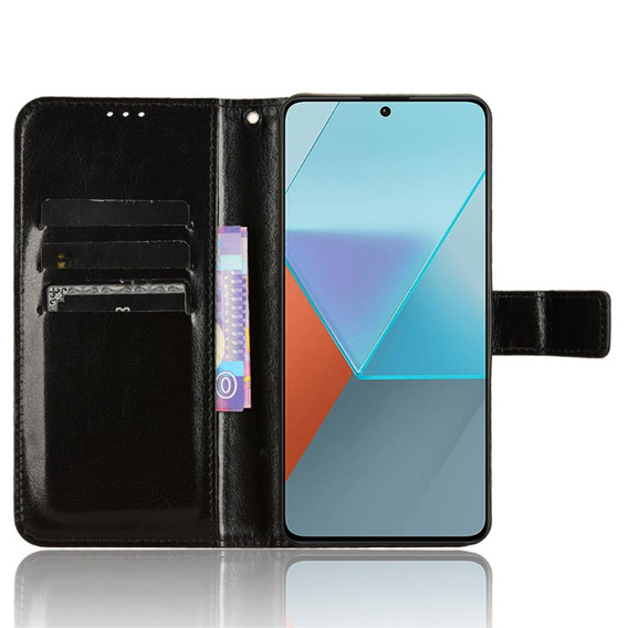 Cu clapetă pentru Xiaomi Redmi Note 13 Pro 5G, Crazy Horse Wallet, negru