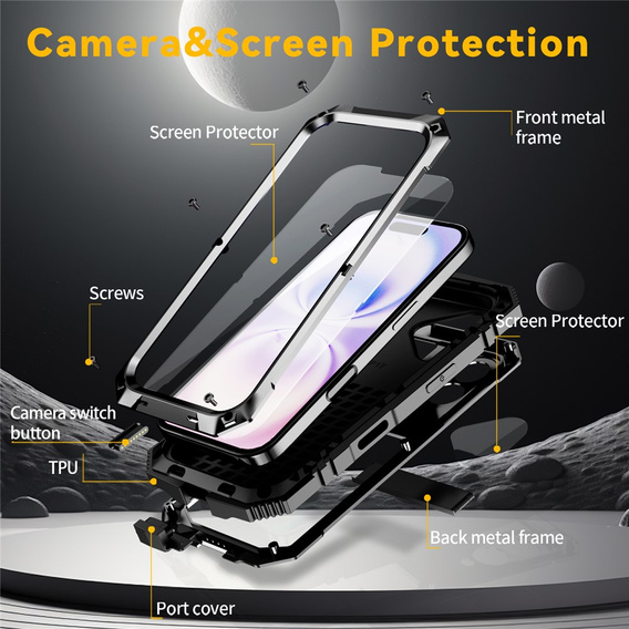 Husă R-JUST cu suport și sticlă încorporată pentru iPhone 17