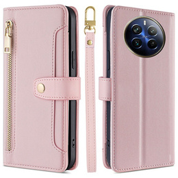 Cu clapetă pentru Realme 12 Pro 5G / 12 Pro+ 5G, Wallet Zipper Pocket, roz