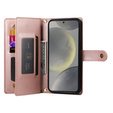 Cu clapetă pentru Samsung Galaxy S25+ Plus, Wallet Zipper Pocket, roz