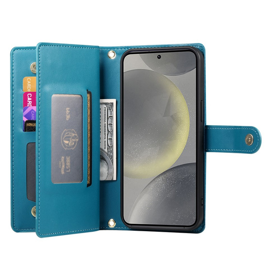 Cu clapetă pentru Samsung Galaxy S25+ Plus, Wallet Zipper Pocket, albastru