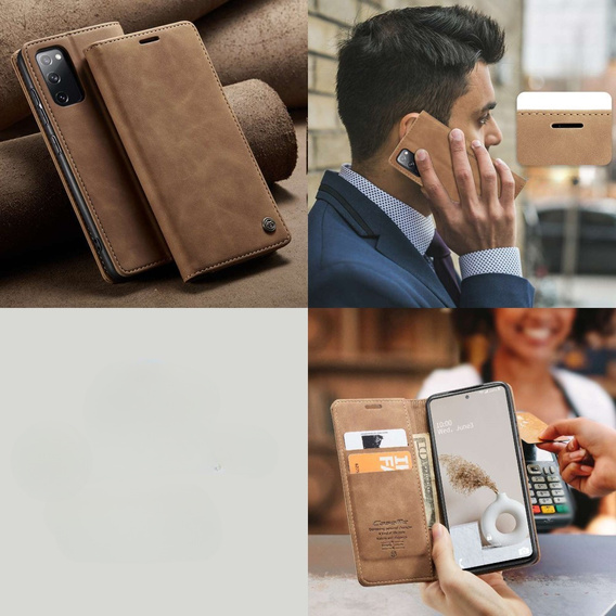 Husa CASEME pentru Samsung Galaxy S20 FE, Leather Wallet Case, maro