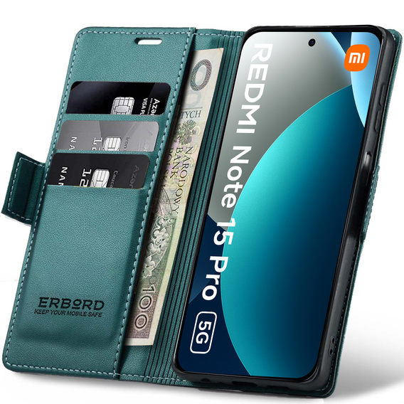 Husă flip lucioasă ERBORD Litchi pentru Xiaomi Redmi Note 15 Pro 5G