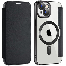 Cu clapetă pentru iPhone 15, RFID Wallet MagSafe CamShield, negru