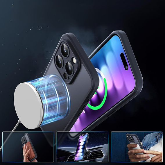 Husă pentru iPhone 15 Pro Max, pentru MagSafe, ERBORD Matt Case, negru + sticlă pentru ecran