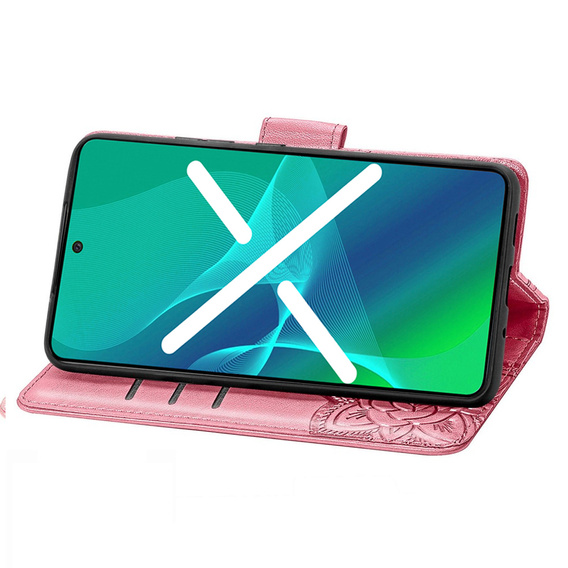 Cu clapetă pentru Motorola Moto G14, Butterfly, roz 