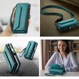 Husă CASEME pentru Samsung Galaxy Z Fold6 5G, RFID Leather Wallet, cu curea de umăr, verde