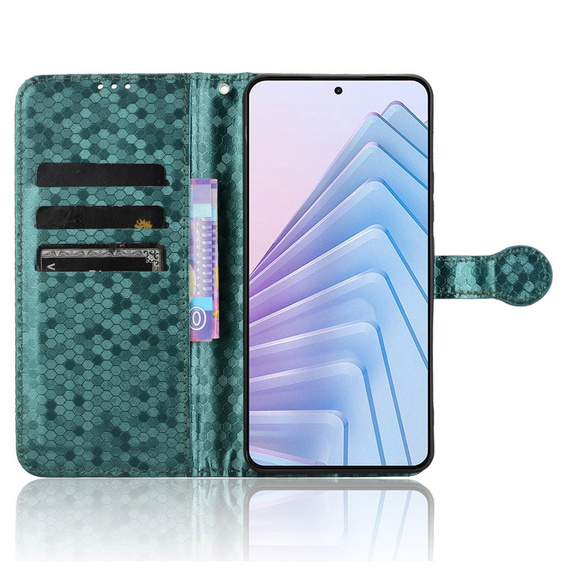 Husa cu clapetă pentru Xiaomi Redmi Note 14 4G, Wallet Rhombus, verde