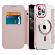 Cu clapetă pentru iPhone 11 Pro Max, RFID Wallet MagSafe CamShield, roz