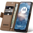 Husă pentru Motorola Moto G24 Power, ERBORD Glossy Litchi, portofel cu clapetă, maro