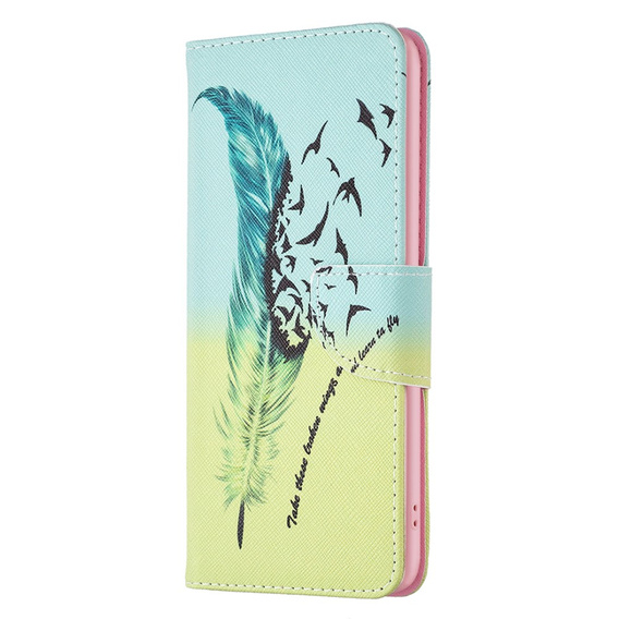Cu clapetă pentru Xiaomi Redmi 13C / Poco C65, Wallet, feather, albastru