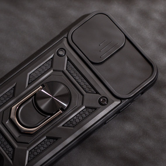 Carcasă blindată pentru Iphone 15 Pro Max, armată Slide Ring, negru + sticlă 9H
