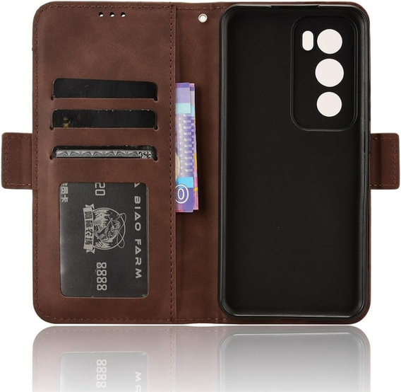 Cu clapetă pentru Oppo Reno 12 Pro, Card Slot, maro