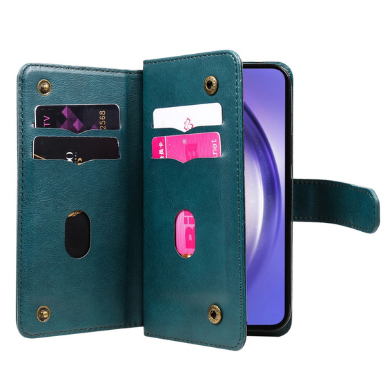 Husa cu clapetă pentru Samsung Galaxy A55 5G, 10 Card Slots Wallet, verde