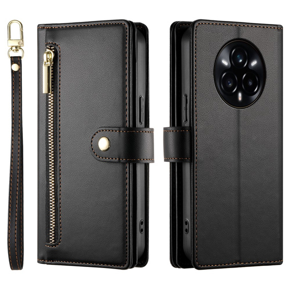 Cu clapetă pentru Realme 14 Pro 5G, Wallet Zipper Pocket, negru