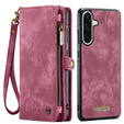 Husă CASEME pentru Samsung Galaxy A56 5G, Retro Leather Wallet, cu curea de umăr, roșu