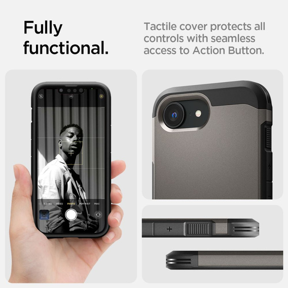 Carcasa Spigen pentru iPhone 16E, Tough Armor Mag MagSafe, gri + 9H Tempered Glass