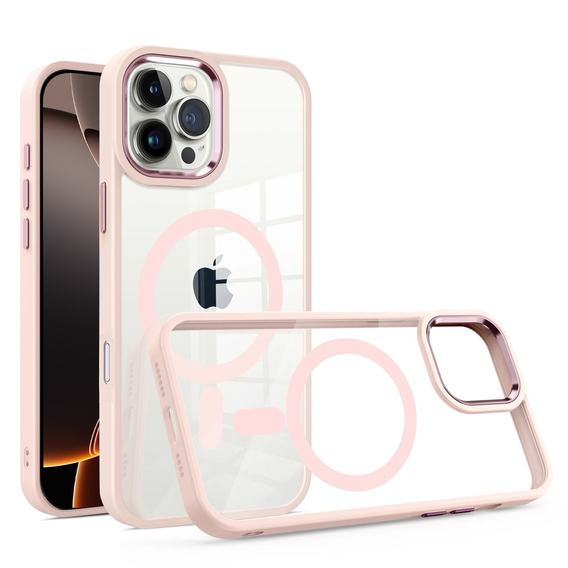 Husă pentru iPhone 16 Pro Max, pentru MagSafe, ERBORD Matt Case, transparent / roz + sticlă pentru ecran
