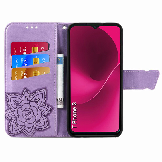Cu clapetă pentru T Phone 3 5G, Butterfly, violet