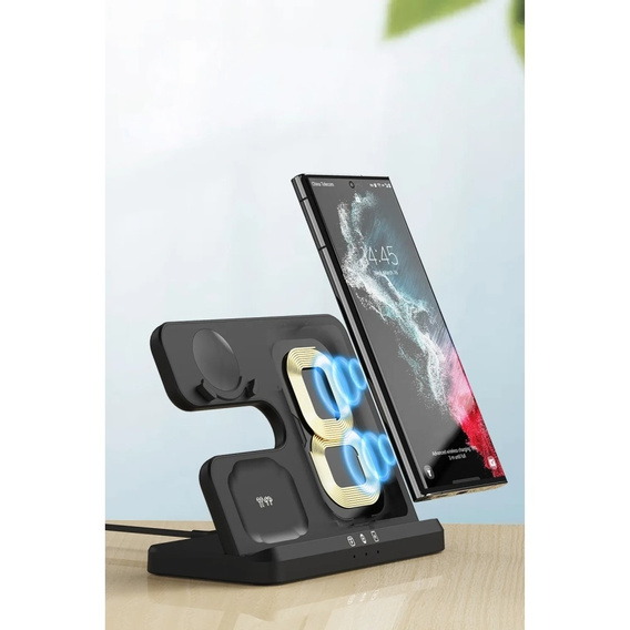 Încărcător wireless inductiv 3 în 1 QI rapid pentru Samsung S25 S24 S23 Galaxy Watch Buds Stație neagră