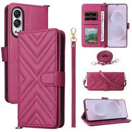 Carcasă cu clapetă pentru Samsung Galaxy S25 Edge, Crossbody Leather Wallet, maroon