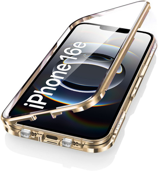 Husa pentru iPhone 16E, Magnetic Dual Glass, de aur