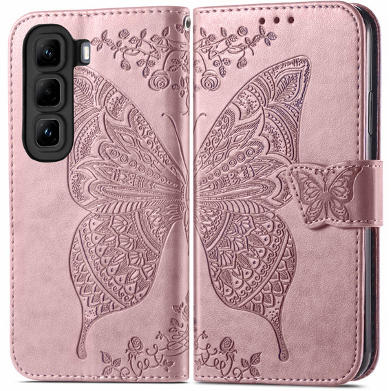 Cu clapetă pentru Infinix Hot 50 4G, Butterfly, roz rose gold