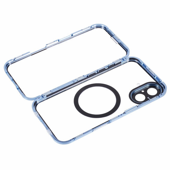 Carcasa Magnetic Dual Glass MagSafe pentru iPhone 16, albastru