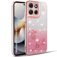 Husă pentru Motorola Moto G56 5G, Glitter Flower, roz rose gold