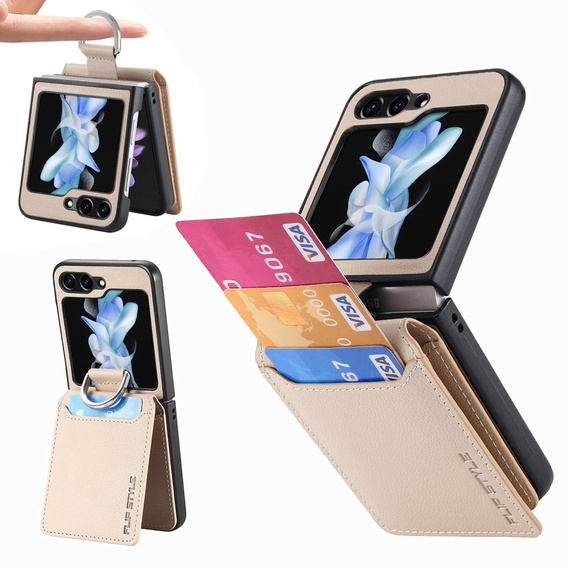 Carcasă pentru Samsung Galaxy Z Flip6 5G, Card Slot Ring Case, bej
