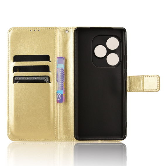 Cu clapetă pentru Realme GT 6 / 6T, Crazy Horse Wallet, de aur