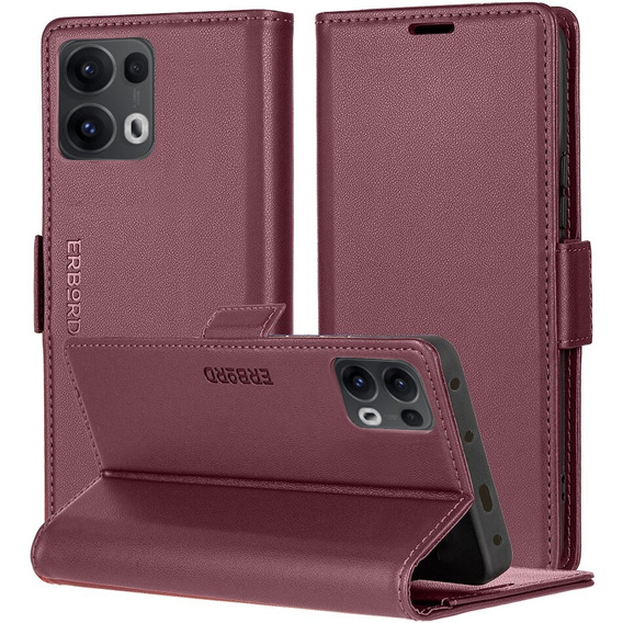 Husă pentru Oppo Reno 13 Pro, ERBORD Glossy Litchi, portofel cu clapetă, roșu
