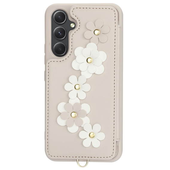 Husa pentru Samsung Galaxy A55 5G, Leather Flower Card Slot, bej