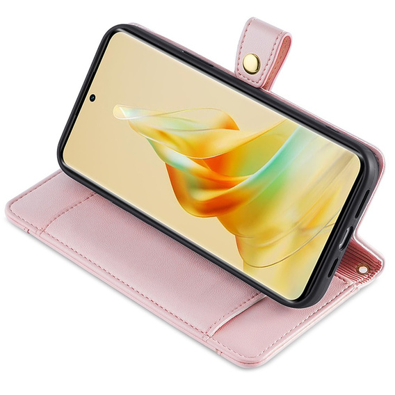 Cu clapetă pentru Oppo Reno8 T 4G, Wallet Zipper Pocket, roz